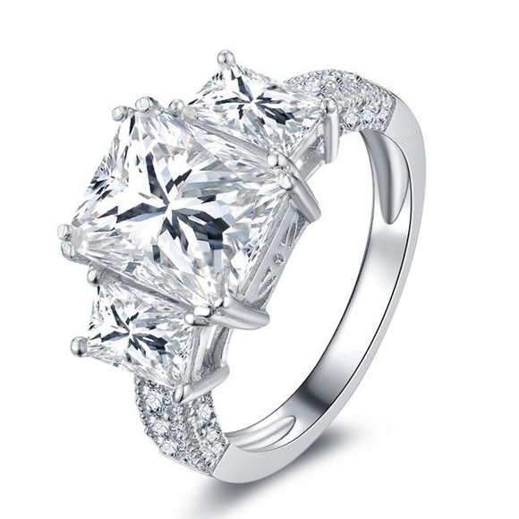 Italo Three Stone Created White Sapphire Engagement Ring - Picture 1 of 8